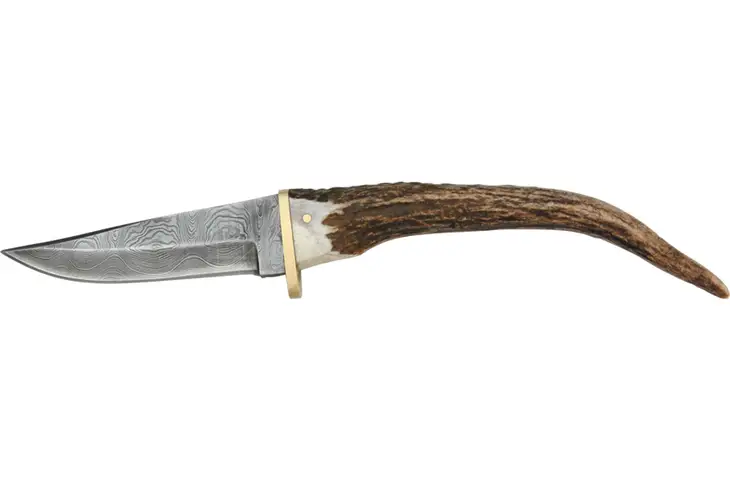Damascus Long Horn Hunter 9" Fixed Blade Knife